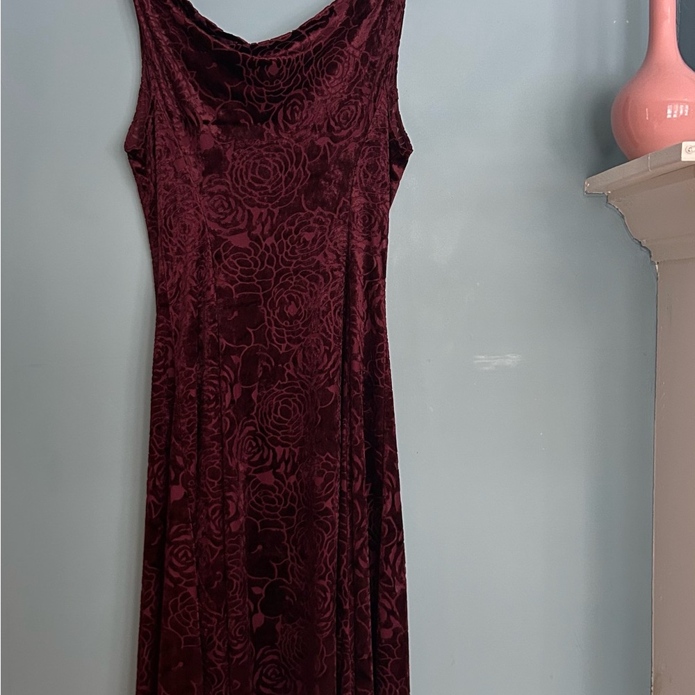 Vintage Stephanie Seymour Floral Maxi Dress in Deep Burgundy
